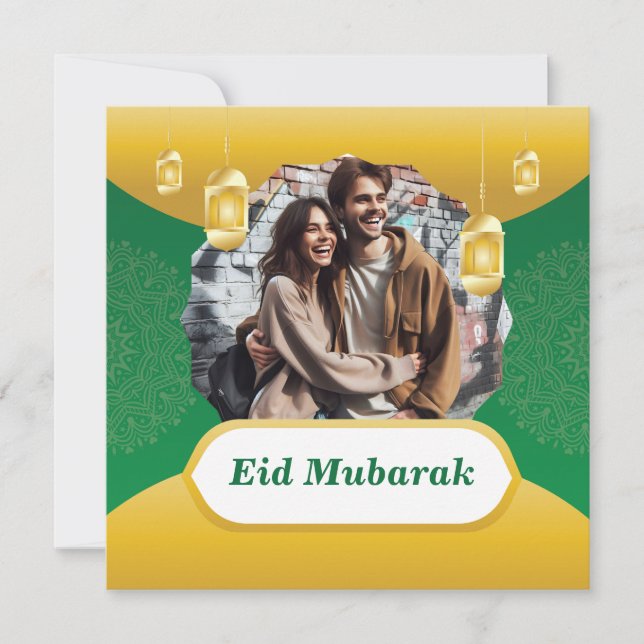Customised Islamic Eid Mubarak Photo Holiday Card (Front)