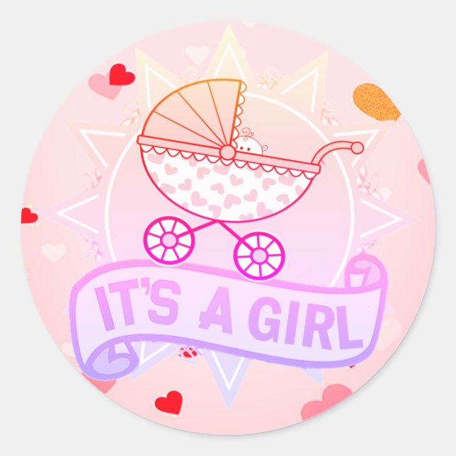 Customised IT'S A GIRL Baby Gender Reveal Stickers (Front)