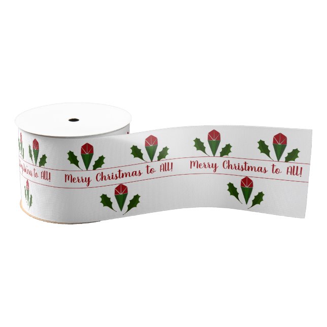 Customised Jolly Abstract Red Roses, Holly Holiday Grosgrain Ribbon (Spool)