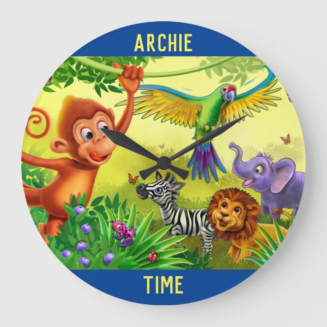Customised Jungle Time animals children's clock (Front)