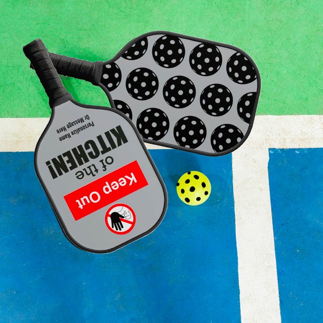 Customised Keep Out of the Kitchen Funny  Pickleball Paddle (Fun red white black and grey)