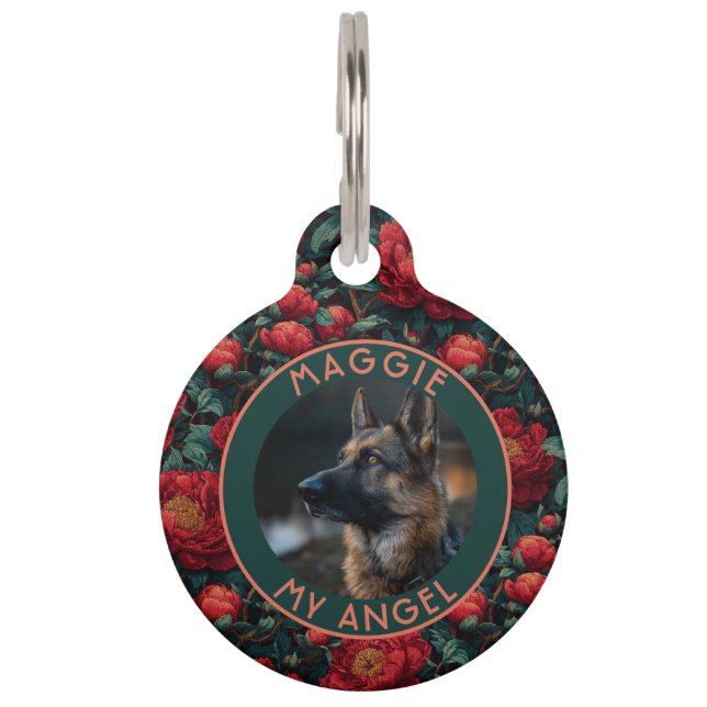 Customised Kitten Owner Gift Peonies Pet Tag (Front)