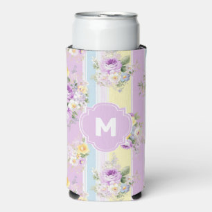 Customised Lavender Floral Striped Seltzer Can Cooler