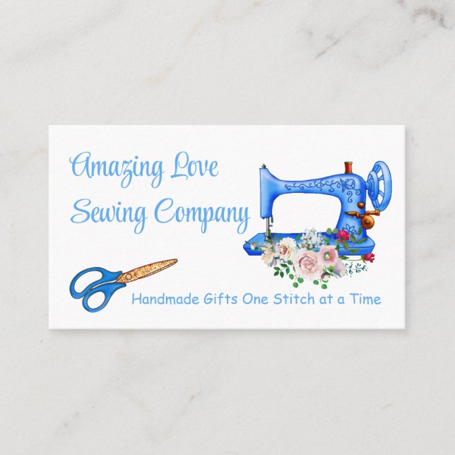 Customised Light Blue Sewing Machine 2 Business Card (Front)