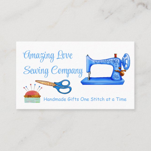 Customised Light Blue Sewing Machine  Business Card (Front)