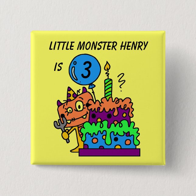Customised Little Monster Birthday Button (Front)