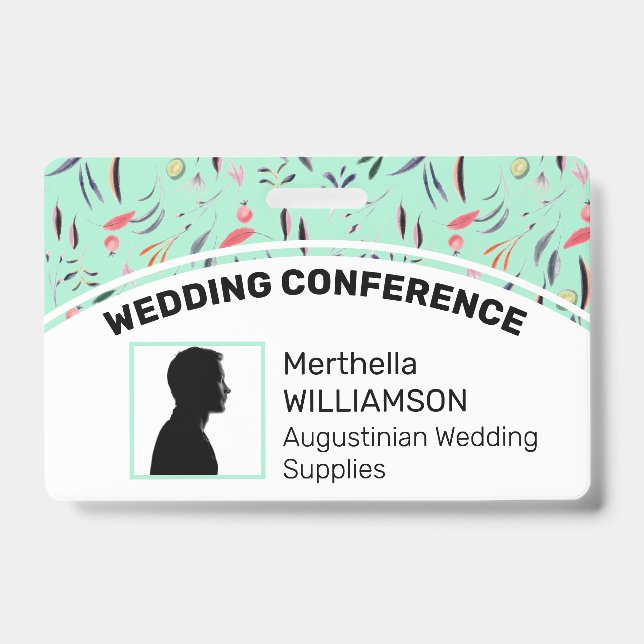 Customised Logo Photo ID Delegate NEO MINT FLORAL Badge (Front)