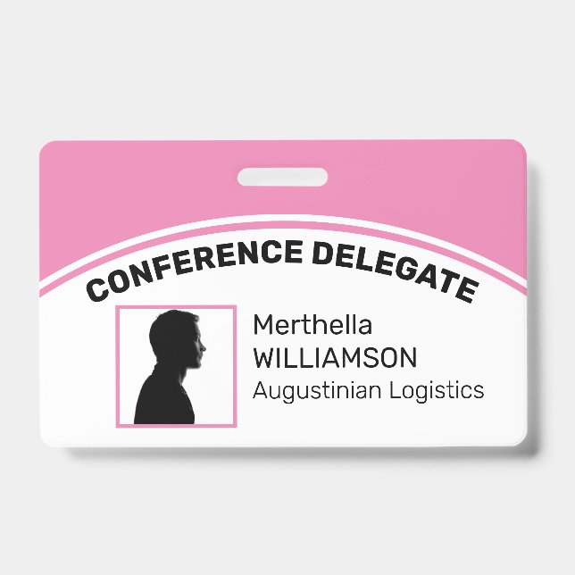 Customised Logo Photo ID Delegate PINK Badge (Front)