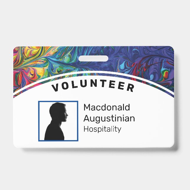 Customised Logo Photo ID VOLUNTEER Abstract Blue Badge (Front)