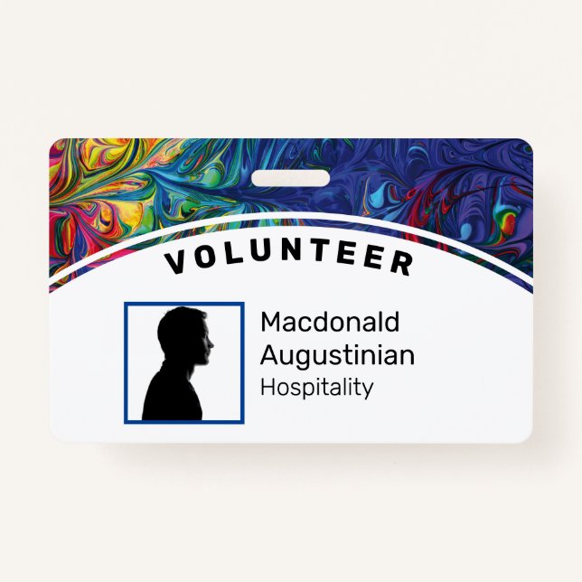 Customised Logo Photo ID VOLUNTEER Abstract Blue ID Badge (Front)