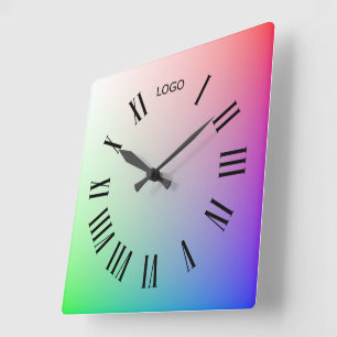 Customised Logo Photo Noon Hour, Colourful Rainbow Square Wall Clock