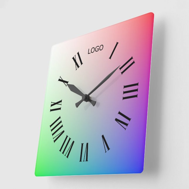 Customised Logo Photo Noon Hour, Colourful Rainbow Square Wall Clock (Angle)