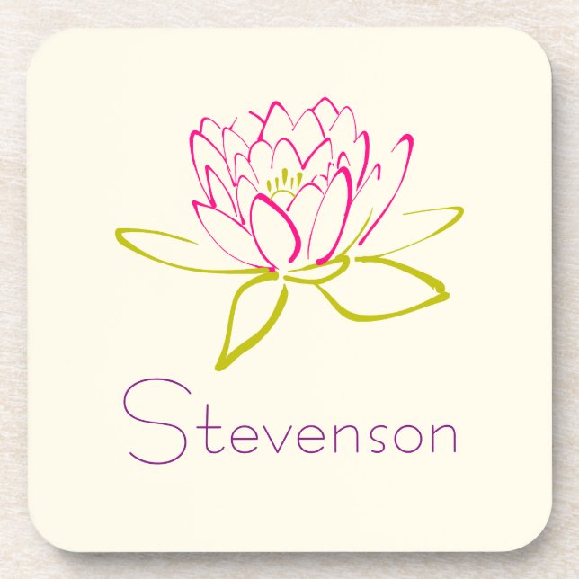 Customised Lotus Flower / Water Lily Illustration Coaster (Front)