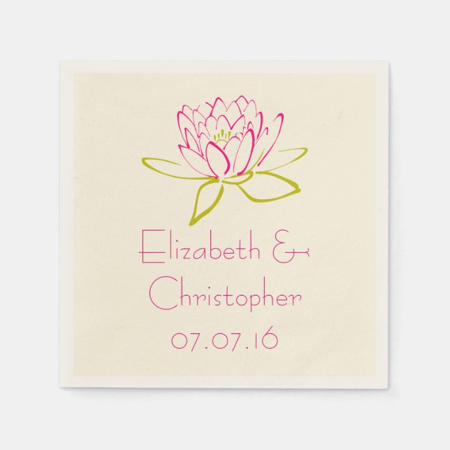 Customised Lotus Flower / Water Lily Illustration Napkin (Front)