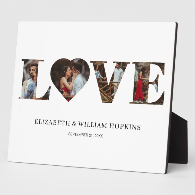 Customised Love Heart 4 Photo Plaque (Side)