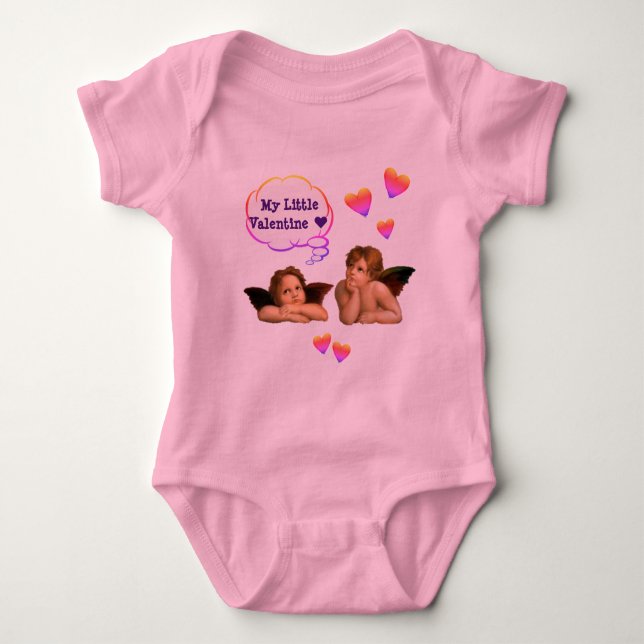 Customised LOVE MY LITTLE VALENTINE Cherub Angel Baby Bodysuit (Front)