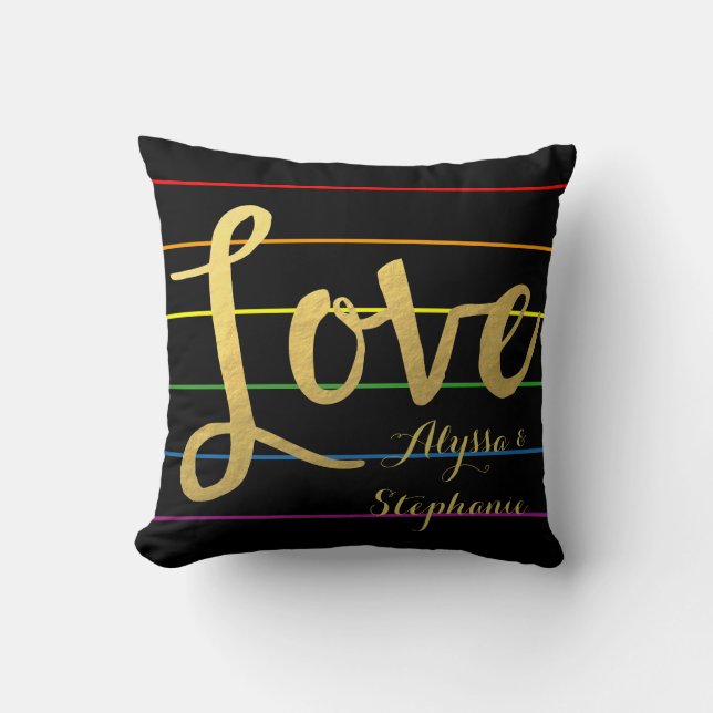 Customised Love Rainbow Pinstripe LGBT Couple Cushion (Front)