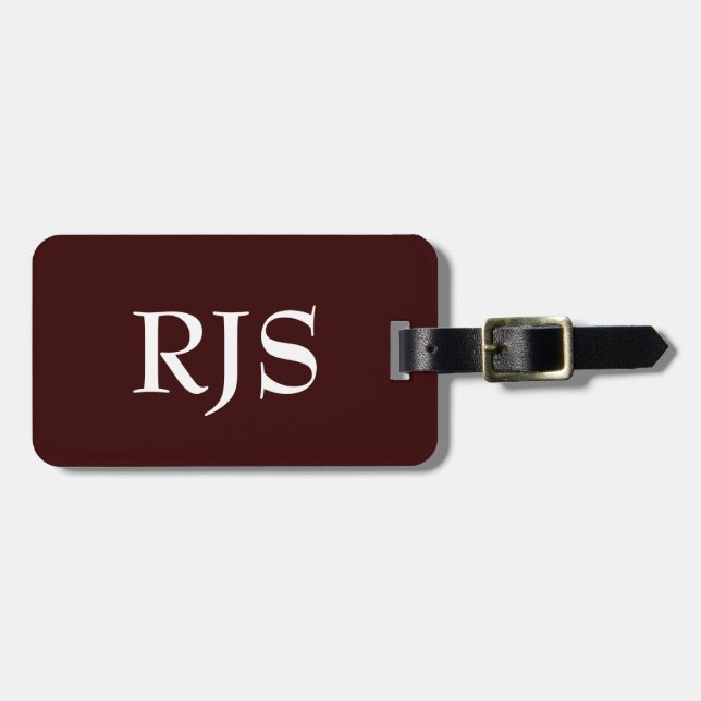 Customised Luggage Tag, Monogram, Brown & White Tag (Front Horizontal)