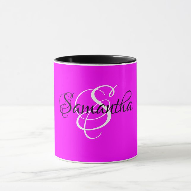 Customised Magenta Colour Monogram - Mug (Center)