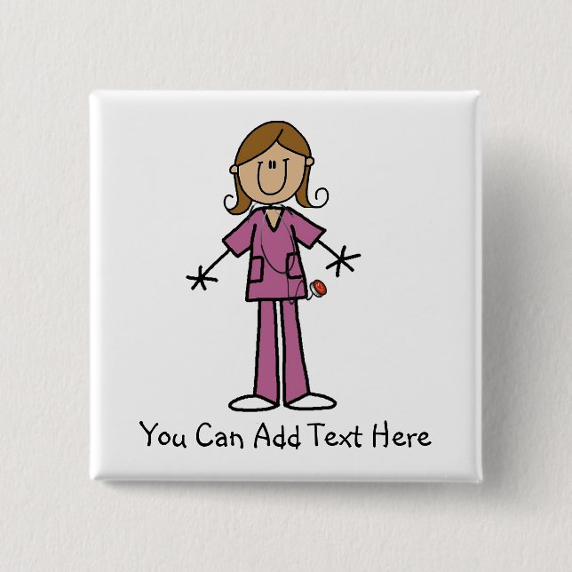 Customised Medium  Skin Stick Figure Nurse Button (Front)