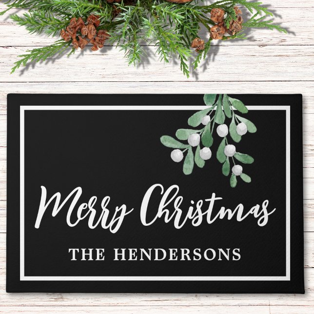 Customised Merry Christmas Holiday Black Doormat (Creator Uploaded)
