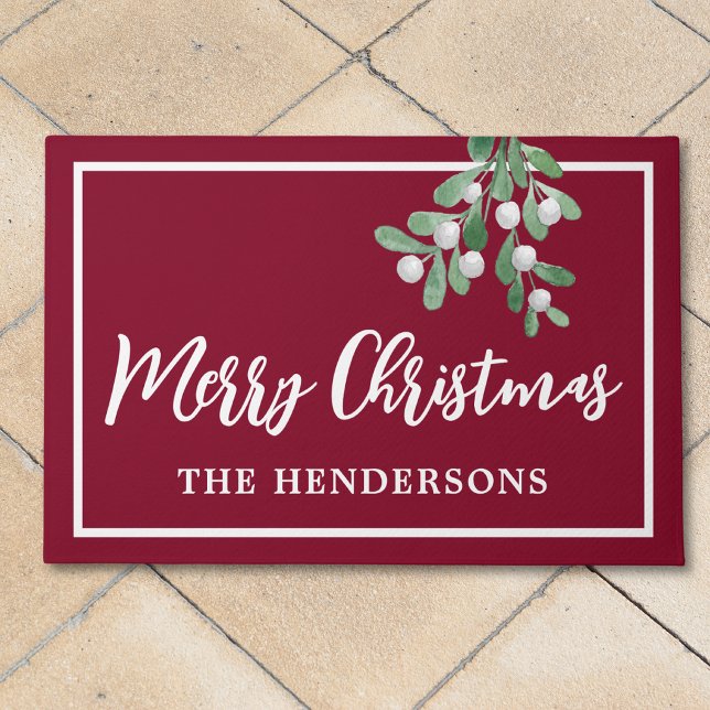 Customised Merry Christmas Holiday Maroon Doormat (Creator Uploaded)
