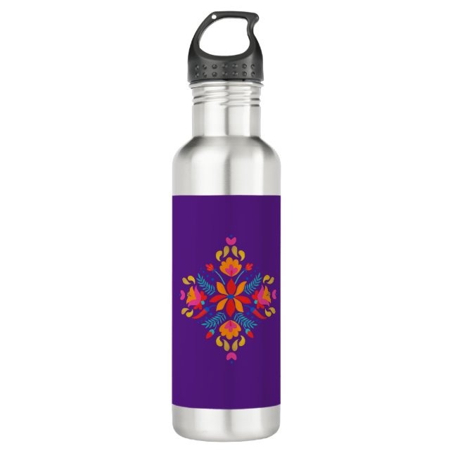 Customised Mexican Flower Motif Water Bottle (Front)