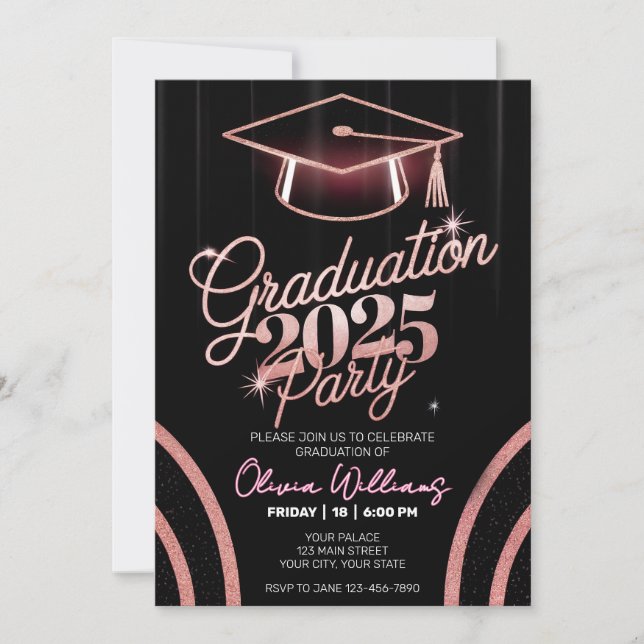 Customised Minimalist Pink Dinner Graduation Invitation (Front)