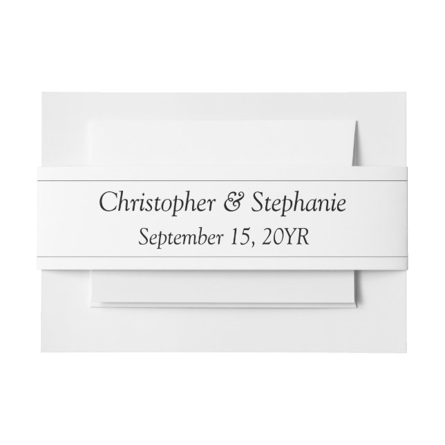 Customised Minimalist Unique Black Script Wedding Invitation Belly Band (Front Example)
