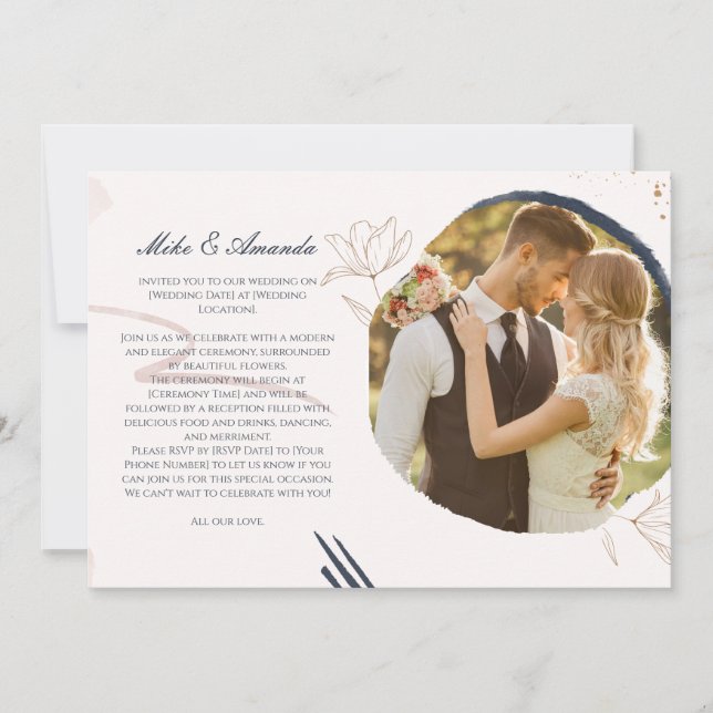 Customised Modern Floral Lace Wedding Invitation (Front)