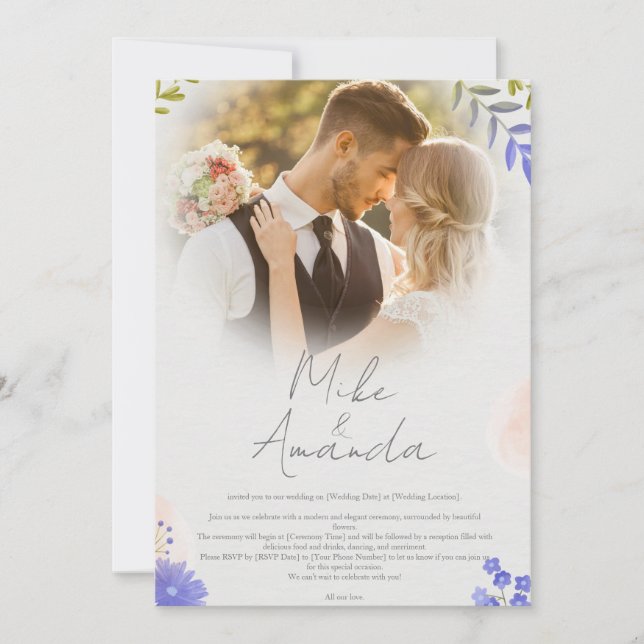 Customised Modern Floral Lace Wedding Invitation (Front)