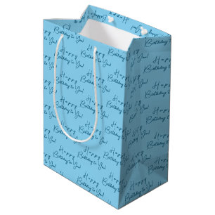 Customised Modern Happy Birthday Pattern Baby Blue Medium Gift Bag