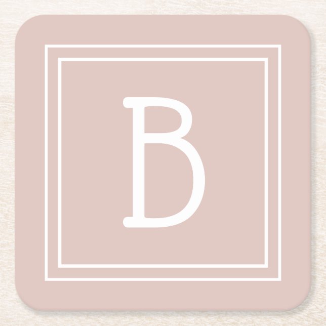Customised Modern Monogrammed Pink & White Initial Square Paper Coaster (Front)