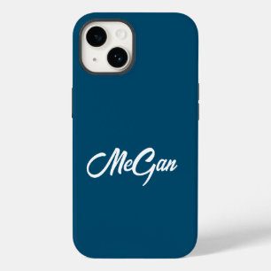 Customised Modern Name Minimal Monogram Dark Blue. Case-Mate iPhone 14 Case