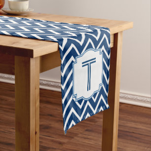 Customised Monogram Chevron Pattern A15A BLUE Long Table Runner
