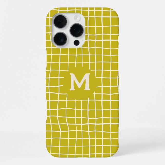 Customised Monogram Hand-drawn mustard yellow Grid iPhone Case (Back)