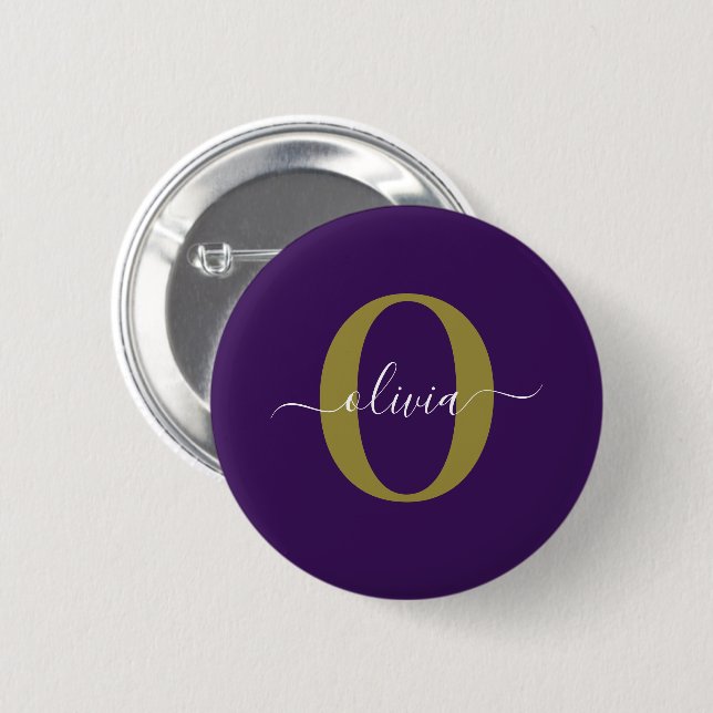 Customised Monogram Script Name Purple White Gold 6 Cm Round Badge (Front & Back)