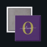 Customised Monogram Script Name Purple White Gold Magnet<br><div class="desc">This elegant monogram and stylish script name design can be given as a gift for any occasion. It can be personalised with the person's initial and name. You can change the font, font colour, font size and background colour using the Design Tool. The font size will need to be reduced...</div>