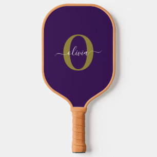 Customised Monogram Script Name Purple White Gold Pickleball Paddle