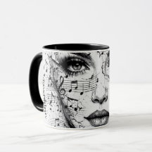 Customised Music Sheet Face Art Black White Artist
