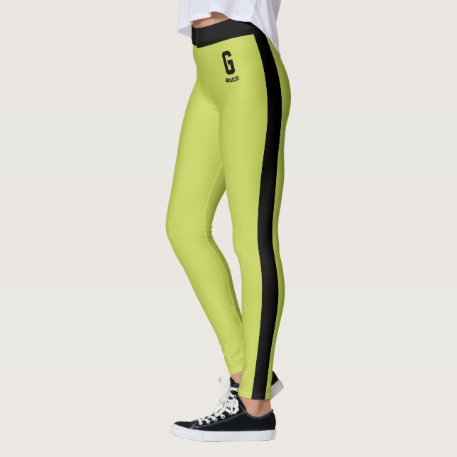 Customised Name Apple Green Black Stripes Monogram Leggings (Left)