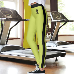 Customised Name Apple Green Black Stripes Monogram Leggings