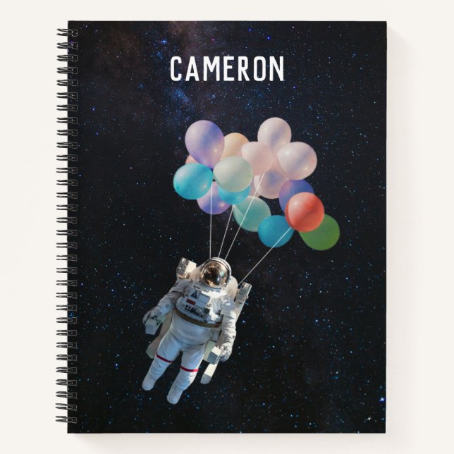 Customised Name Astronaut Stars & Space Balloons Notebook (Front)