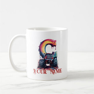 Customised Name 'C' Mud Splatter Monstrous Truck Coffee Mug