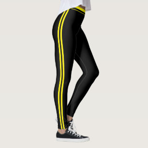 Customised Name Cute Black Yellow Stripes Monogram Leggings