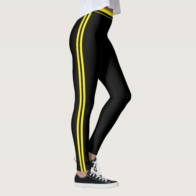 Customised Name Cute Black Yellow Stripes Monogram Leggings (Right)