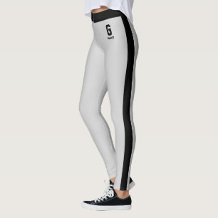 Customised Name Cute Silver Black Stripes Monogram Leggings