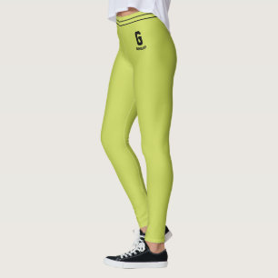 Customised Name Lime Green Black Striped Monogram Leggings