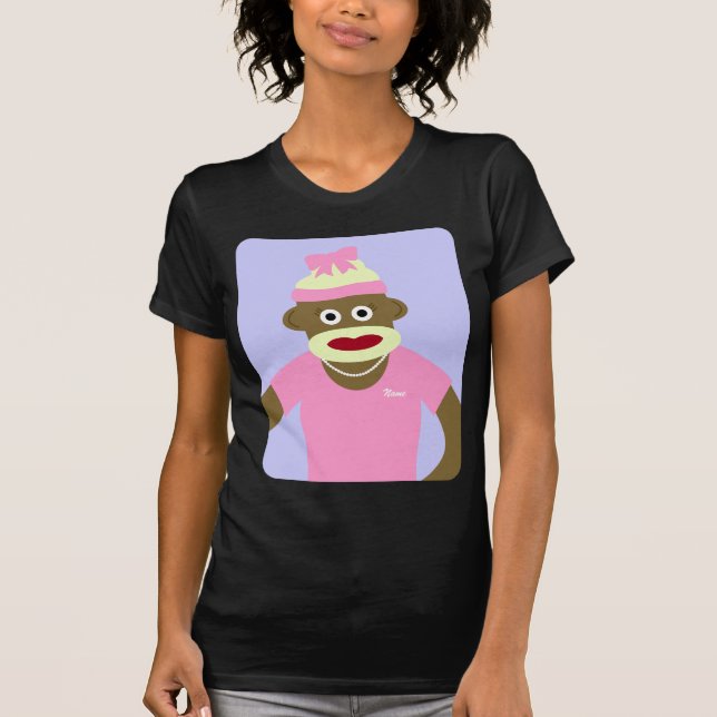 Customised Name or Monogram Sock Monkey Girl T-Shirt (Front)
