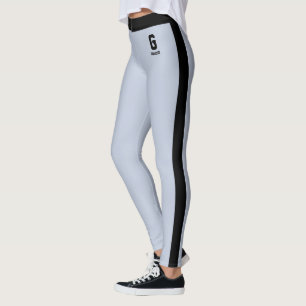 Customised Name Powder Blue Black Stripes Monogram Leggings